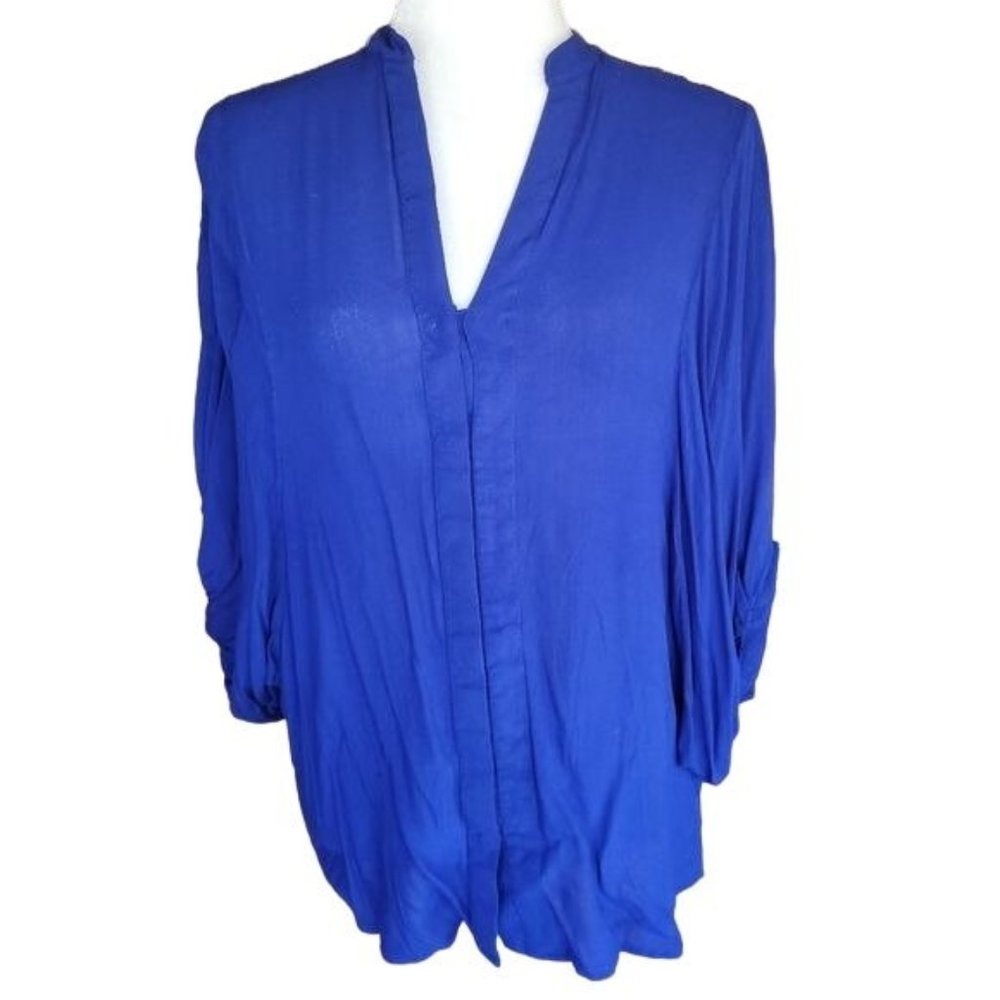 Express Women's Size Medium Batwing Sleeve Blouse Button Up Royal Blue